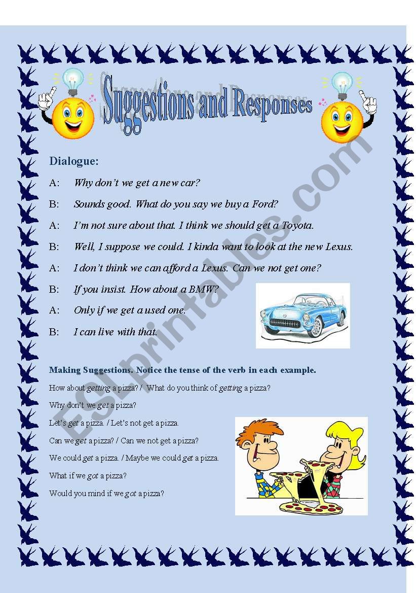 Suggestions and Responses--(Conversation Choices) >2-pages *Fully Editable*