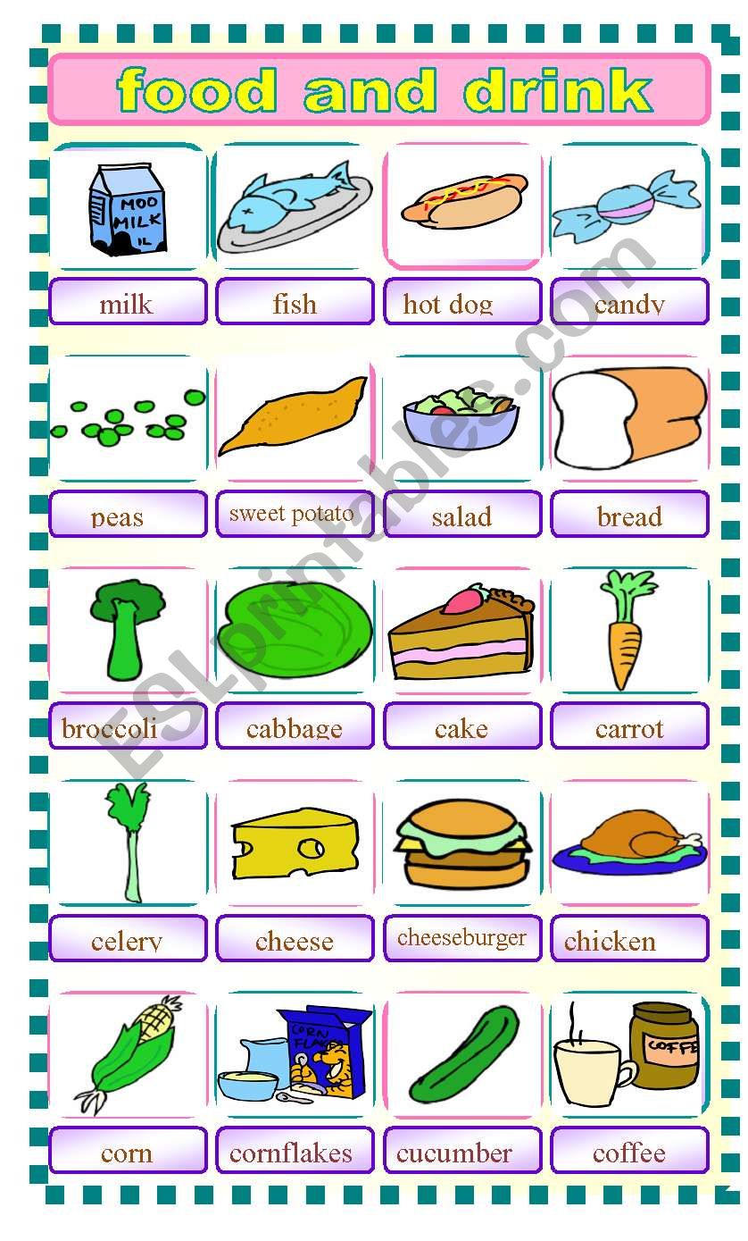 pictionary food and drink worksheet
