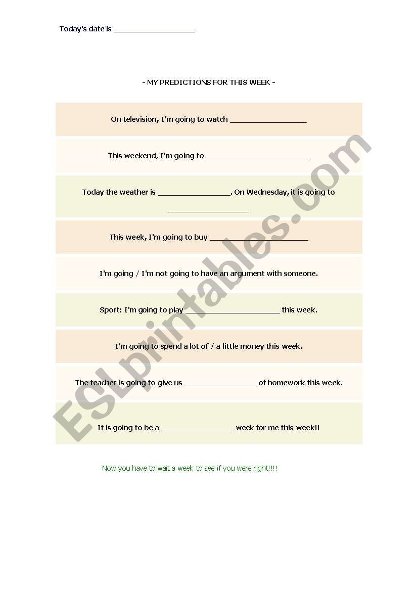 predictions worksheet