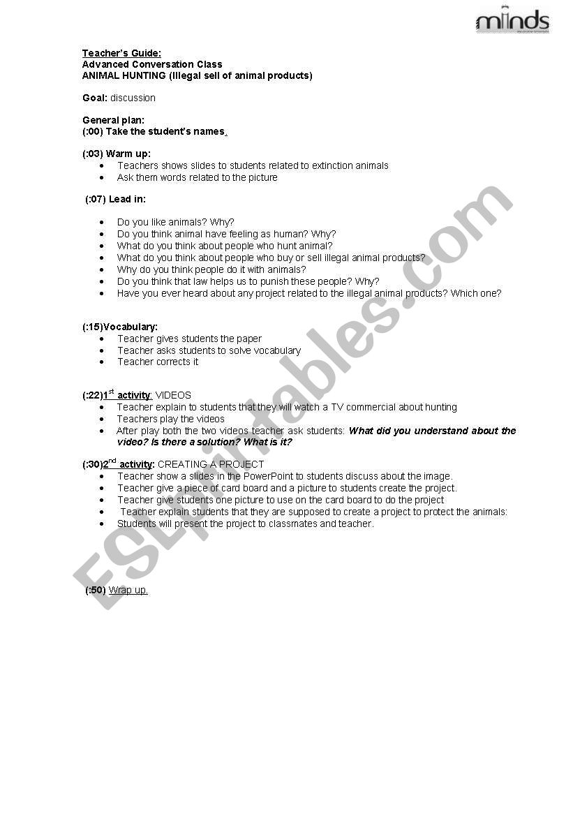 animal hunting worksheet