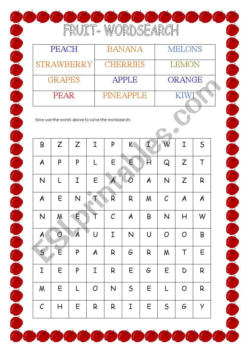 WORDSEARCH - FRUITS - FULLY EDITABLE