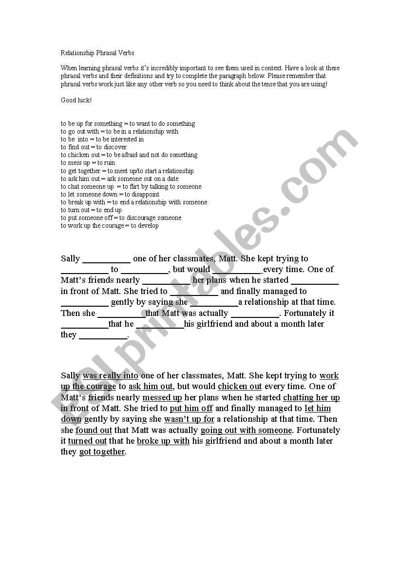 Relationship Phrasal Verbs worksheet