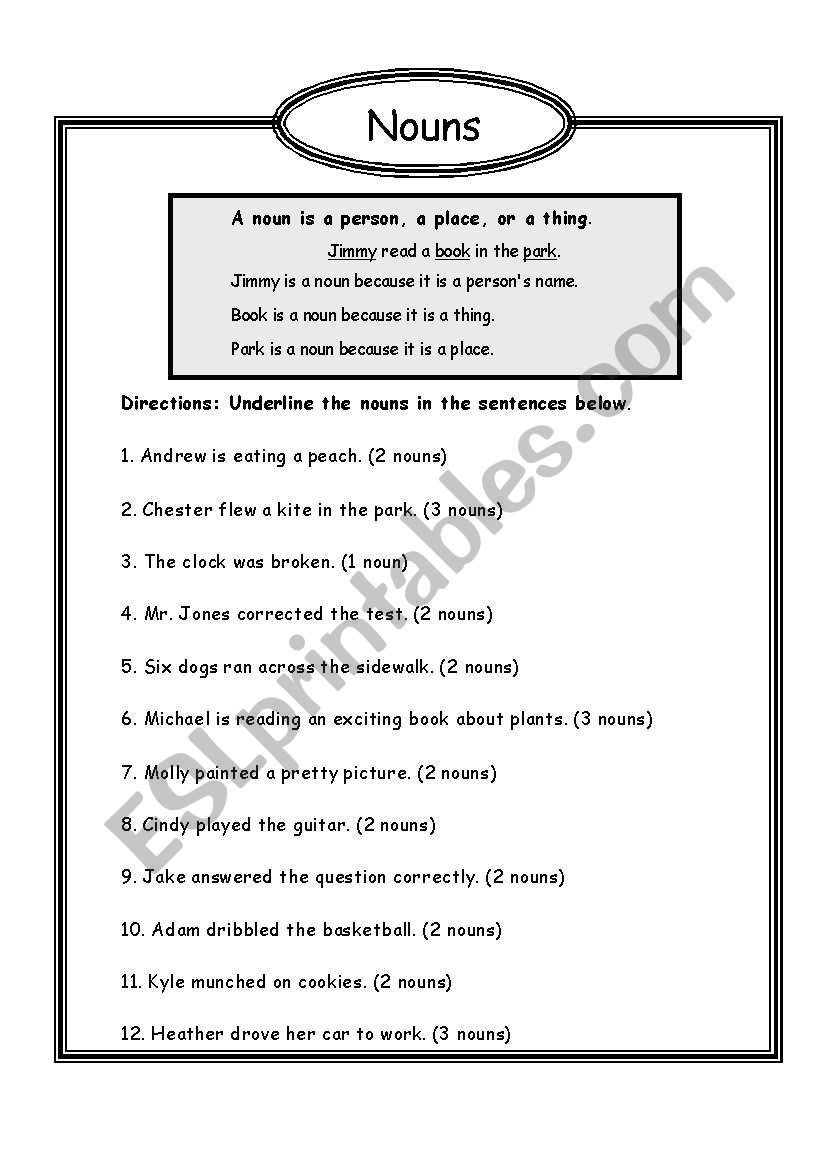 Picture Worksheet On Nouns