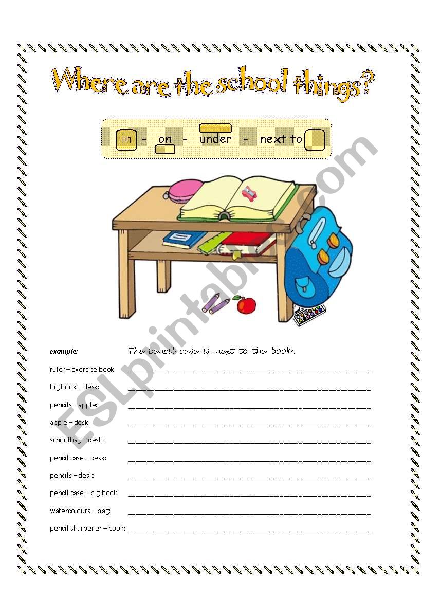 prepositions of place - in, on, under, next to