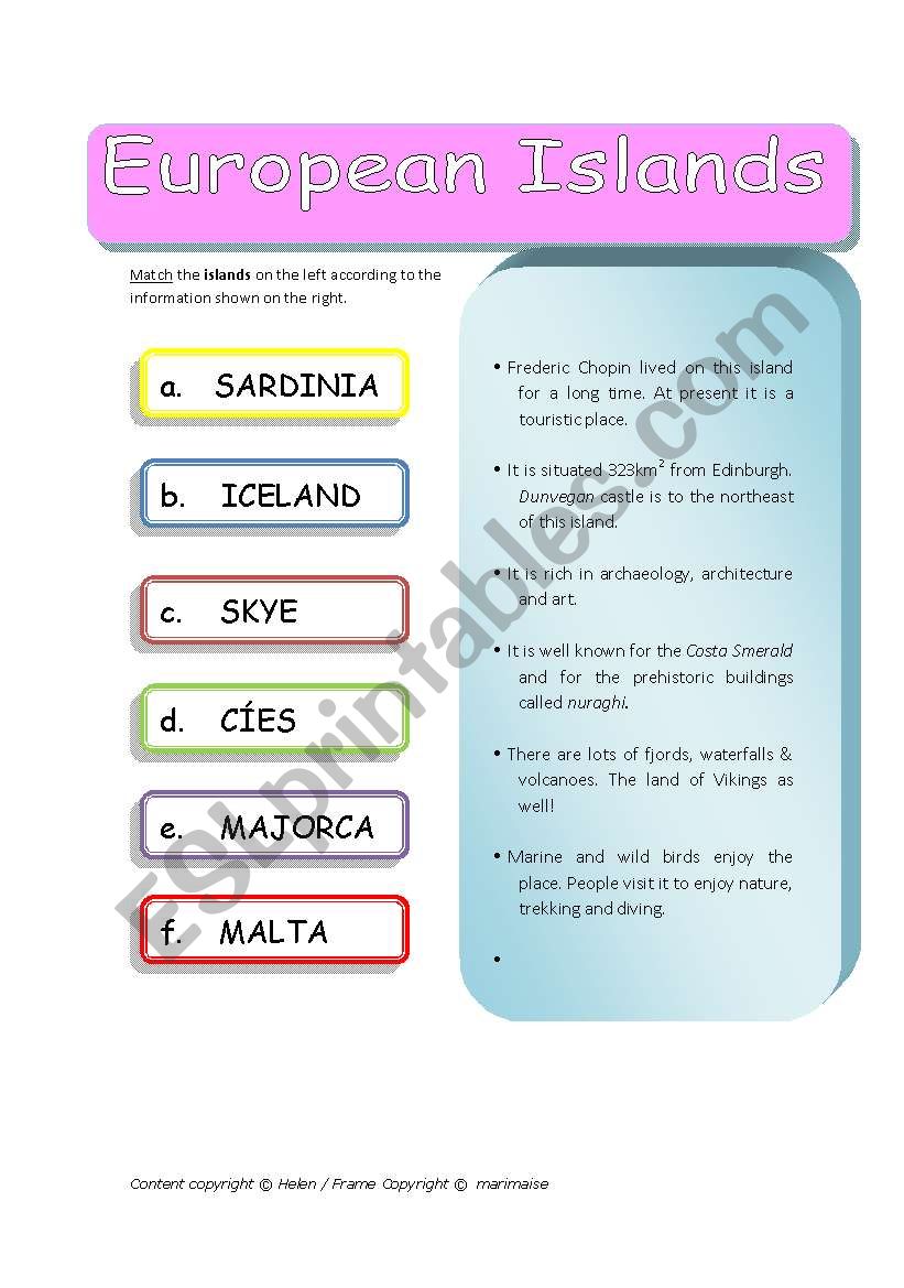 European Islands worksheet