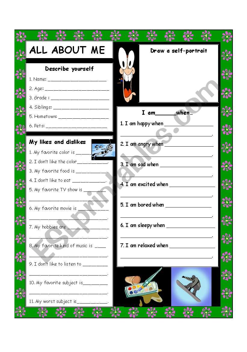 All About Me worksheet