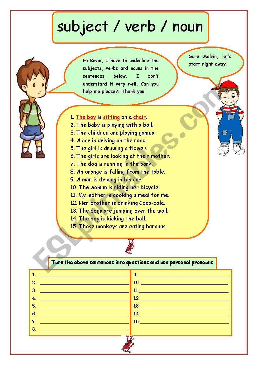 subject/verb/noun worksheet