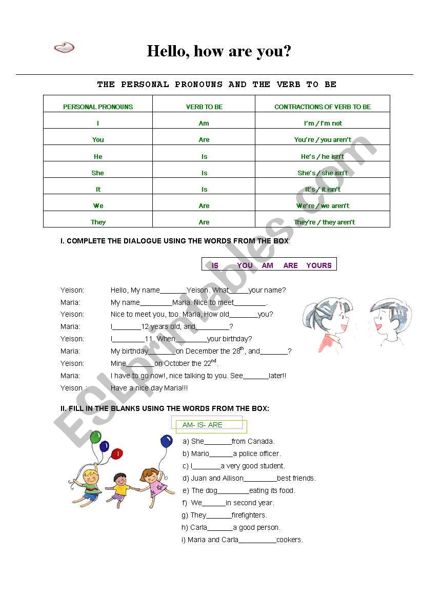 VERB TO BE worksheet