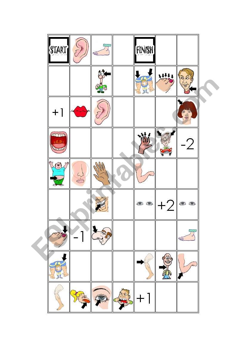 Body Parts Game board worksheet