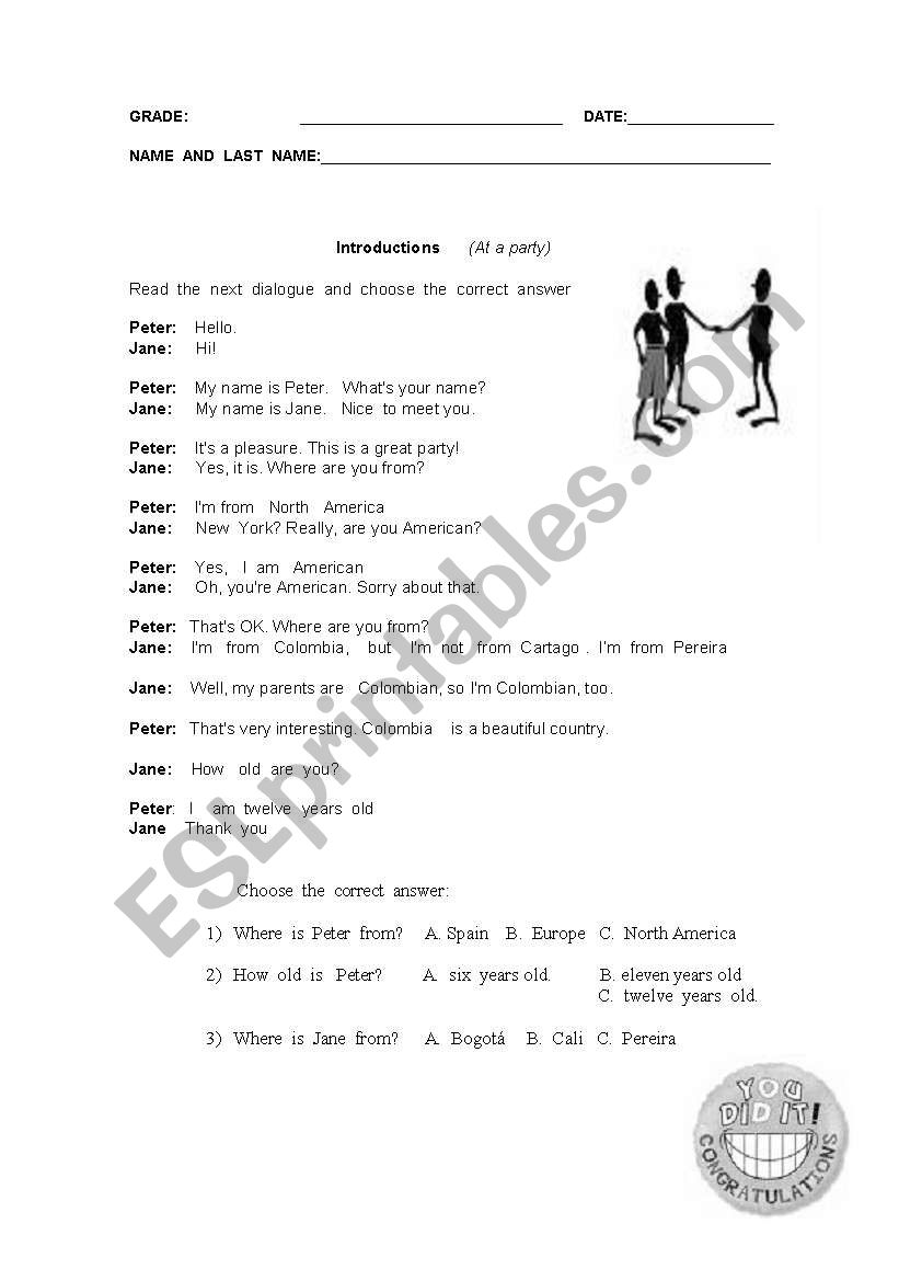 INTRODUCTIONS worksheet