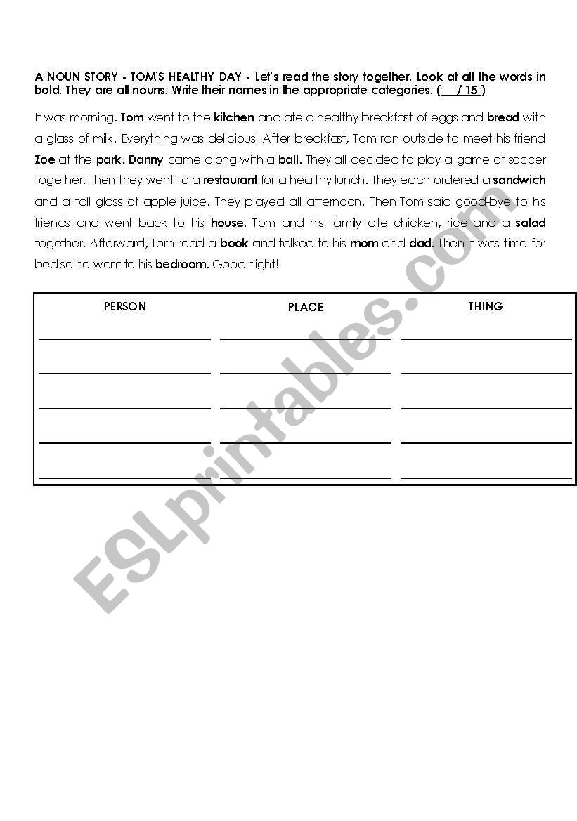 Noun story worksheet