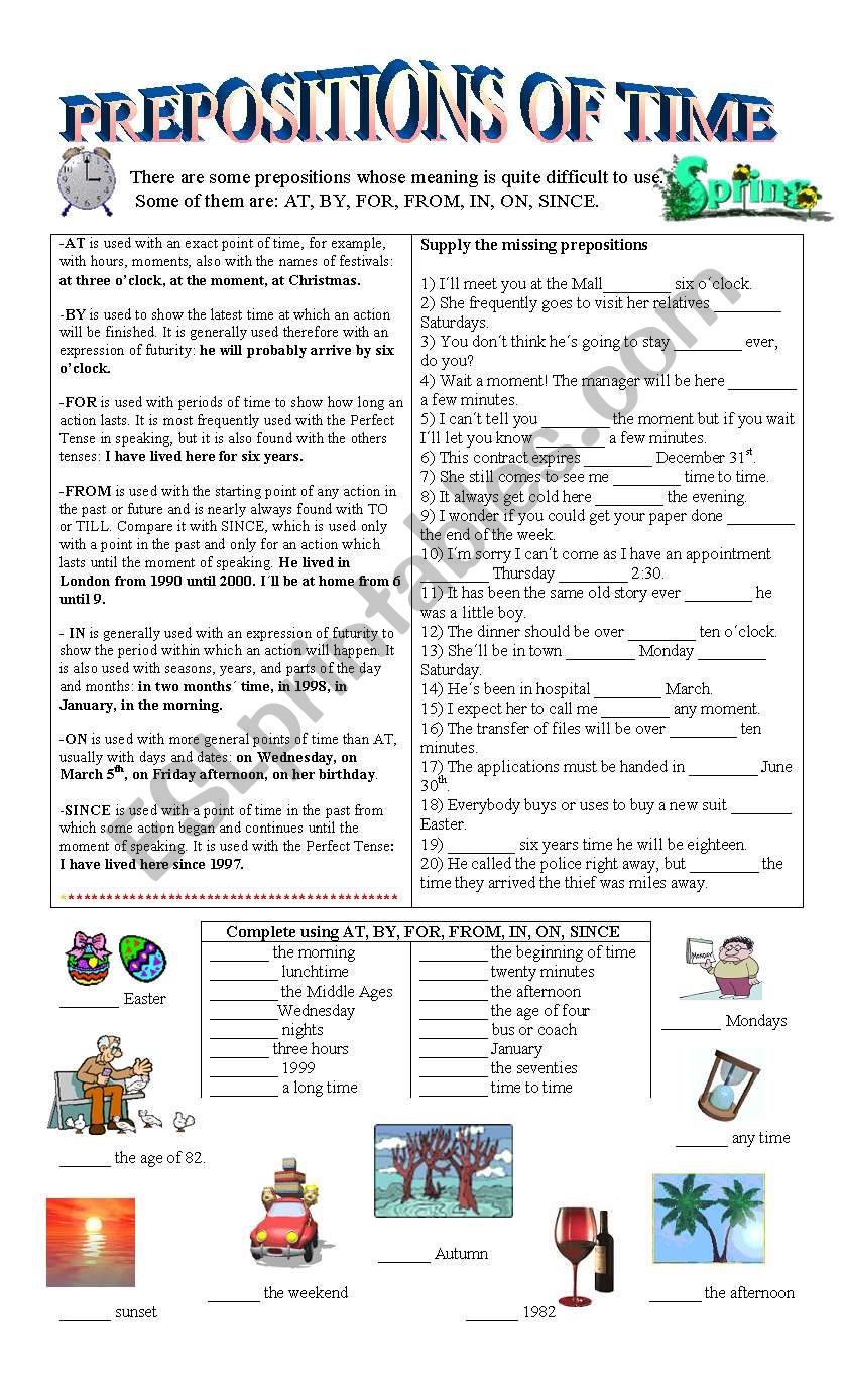 Prepositions of Time worksheet