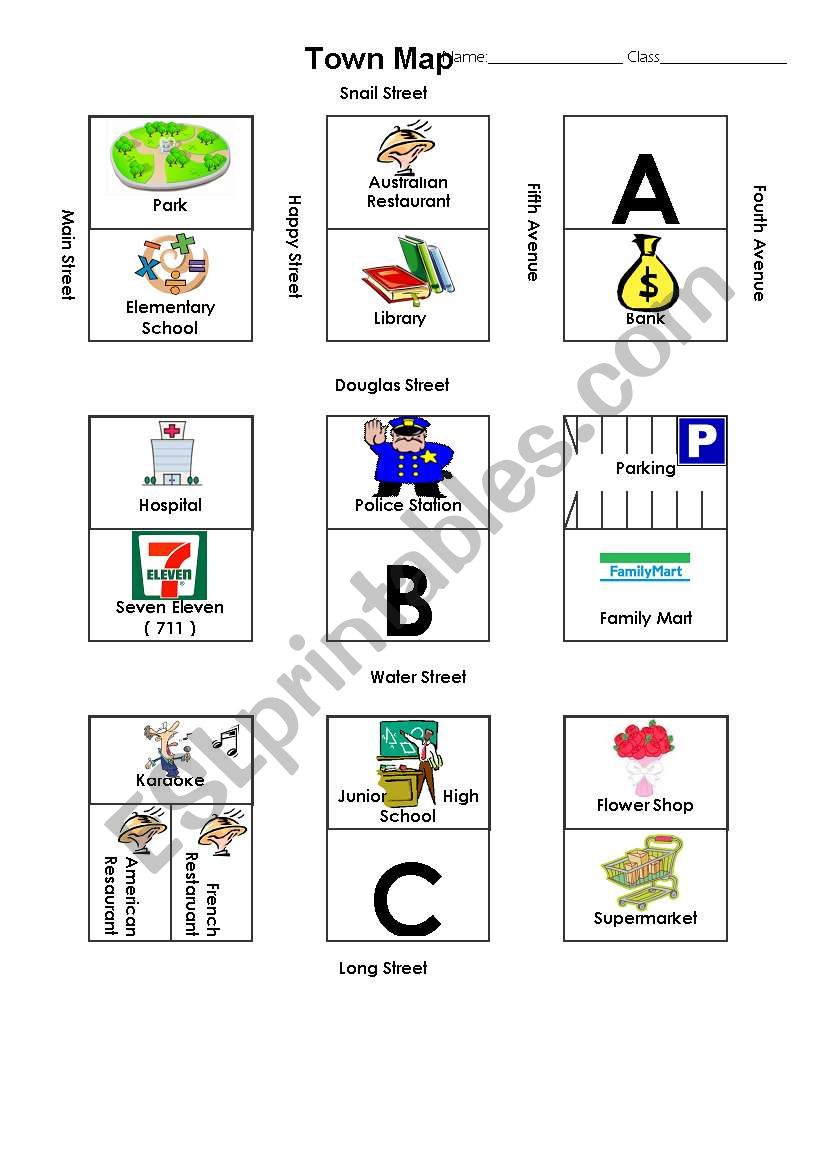 Directions - Town map worksheet