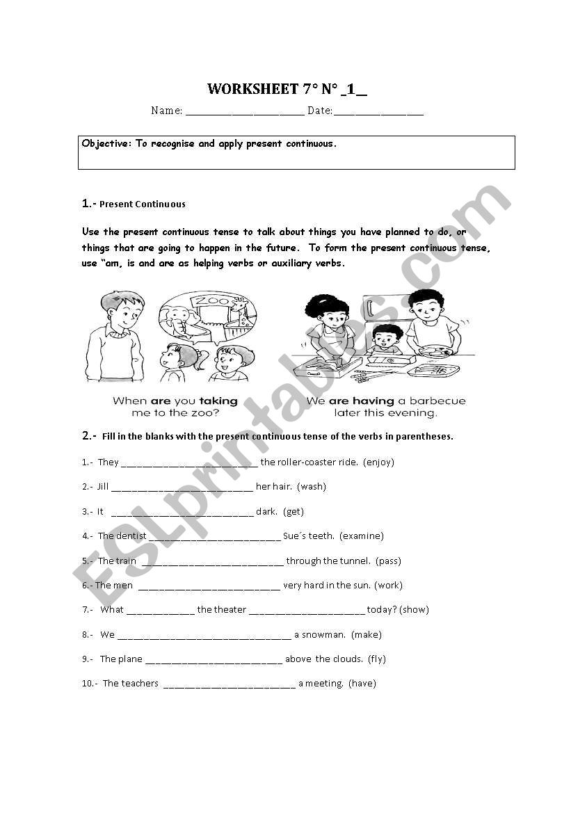 Present continuous worksheet