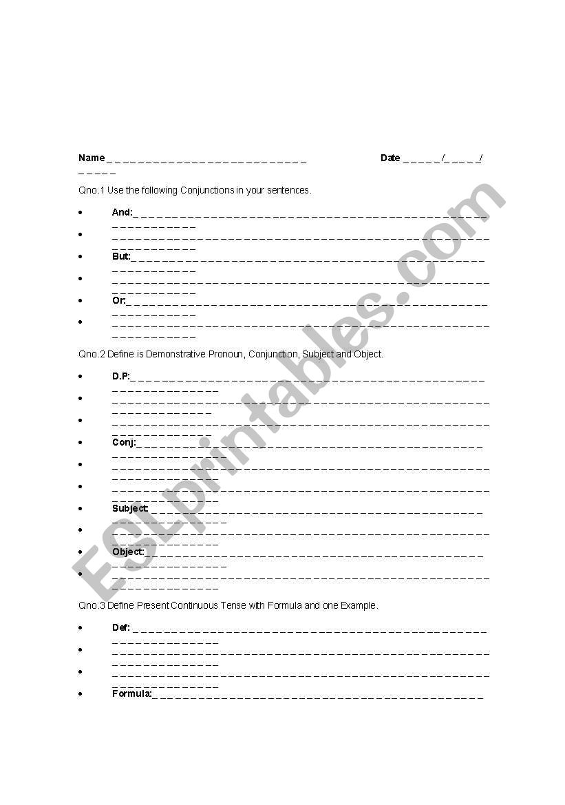 Grammar Paper worksheet
