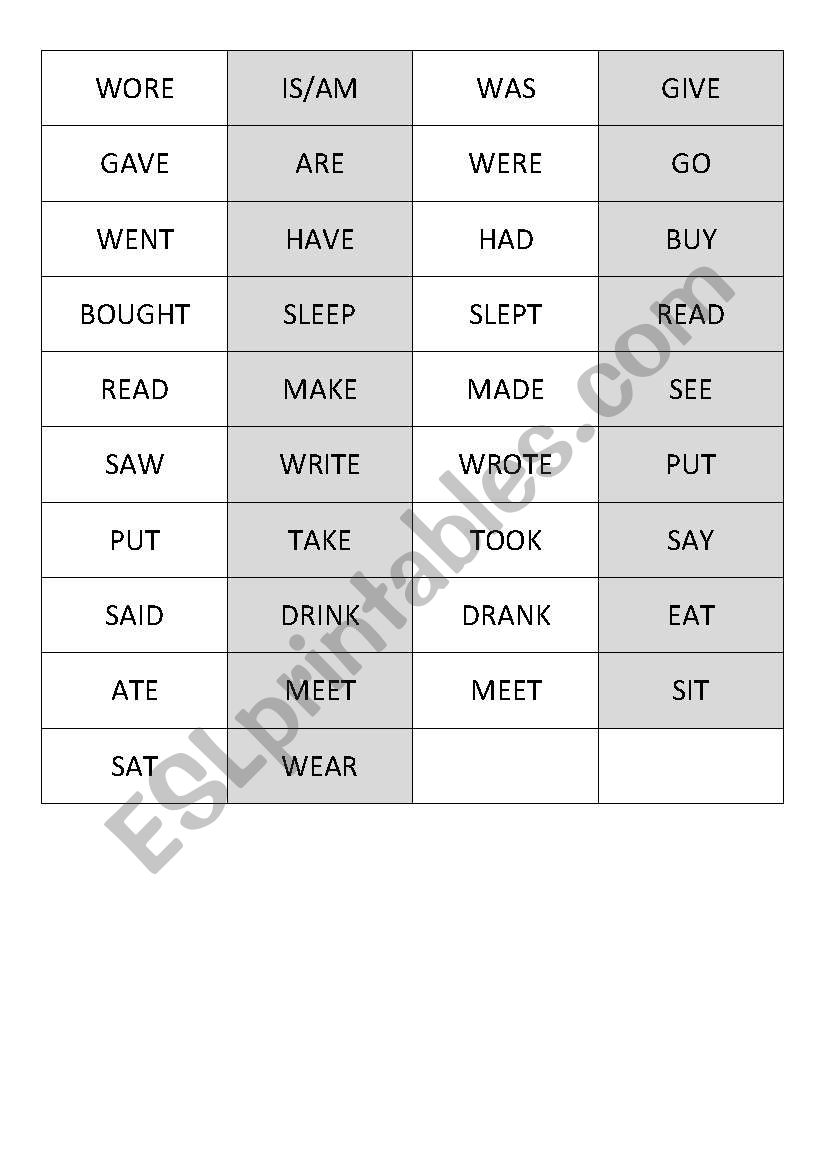 irregular verbs dominoes  worksheet