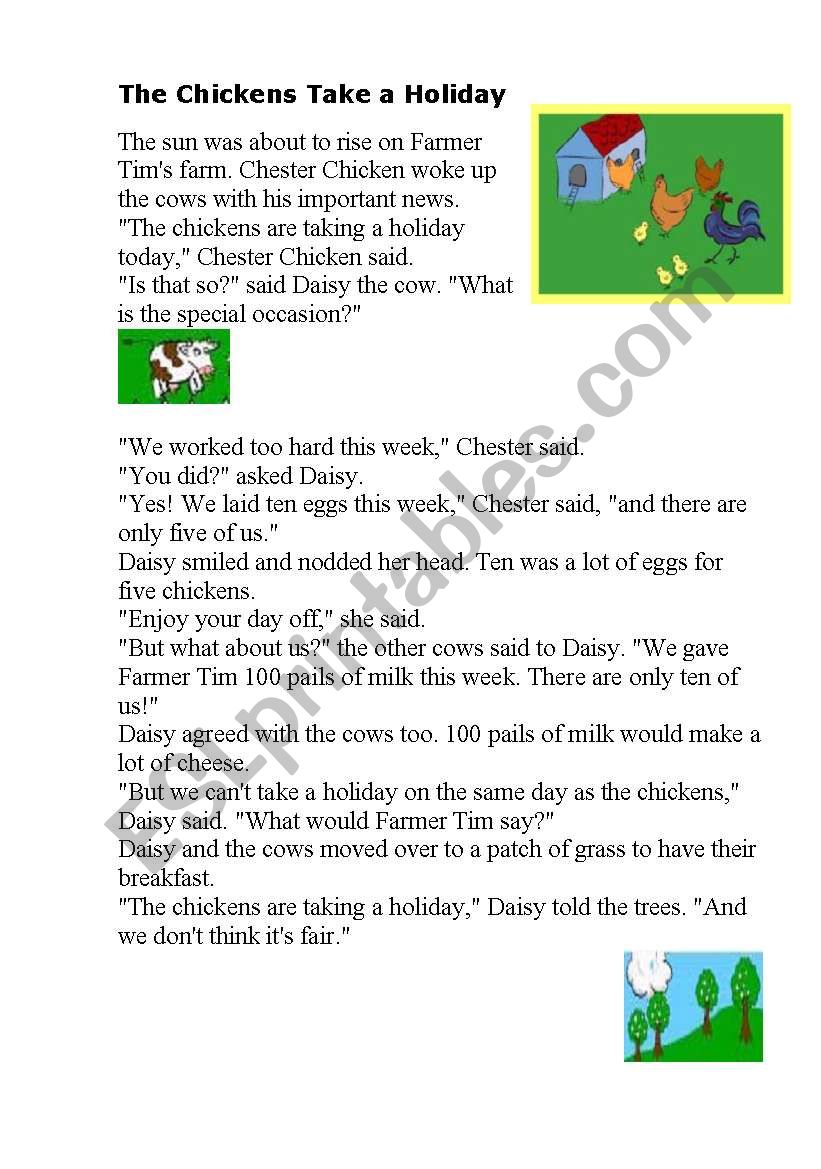 the chicken take a holiday worksheet