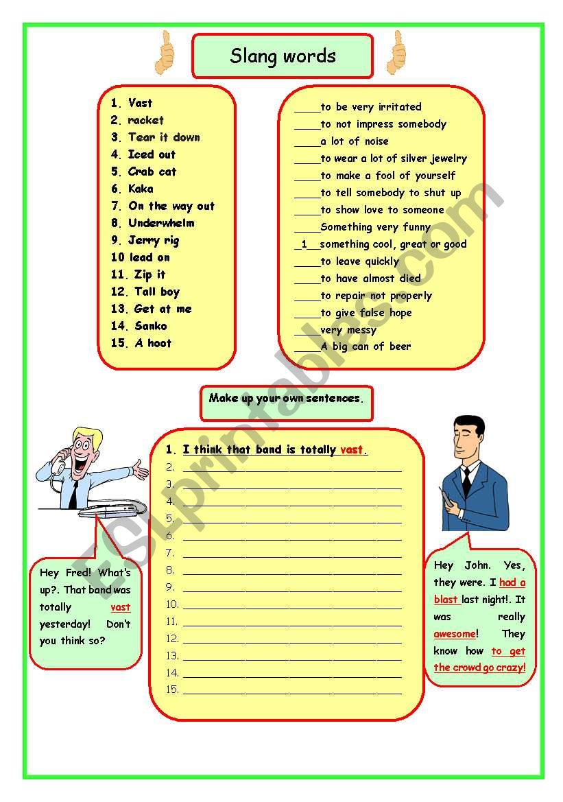 Slang words worksheet