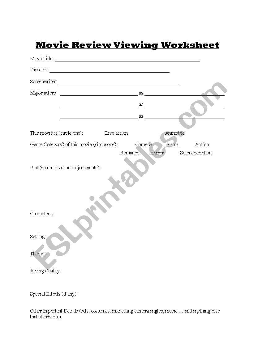 Movie Review Guide worksheet