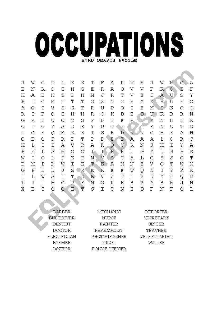 occupation puzzle worksheet