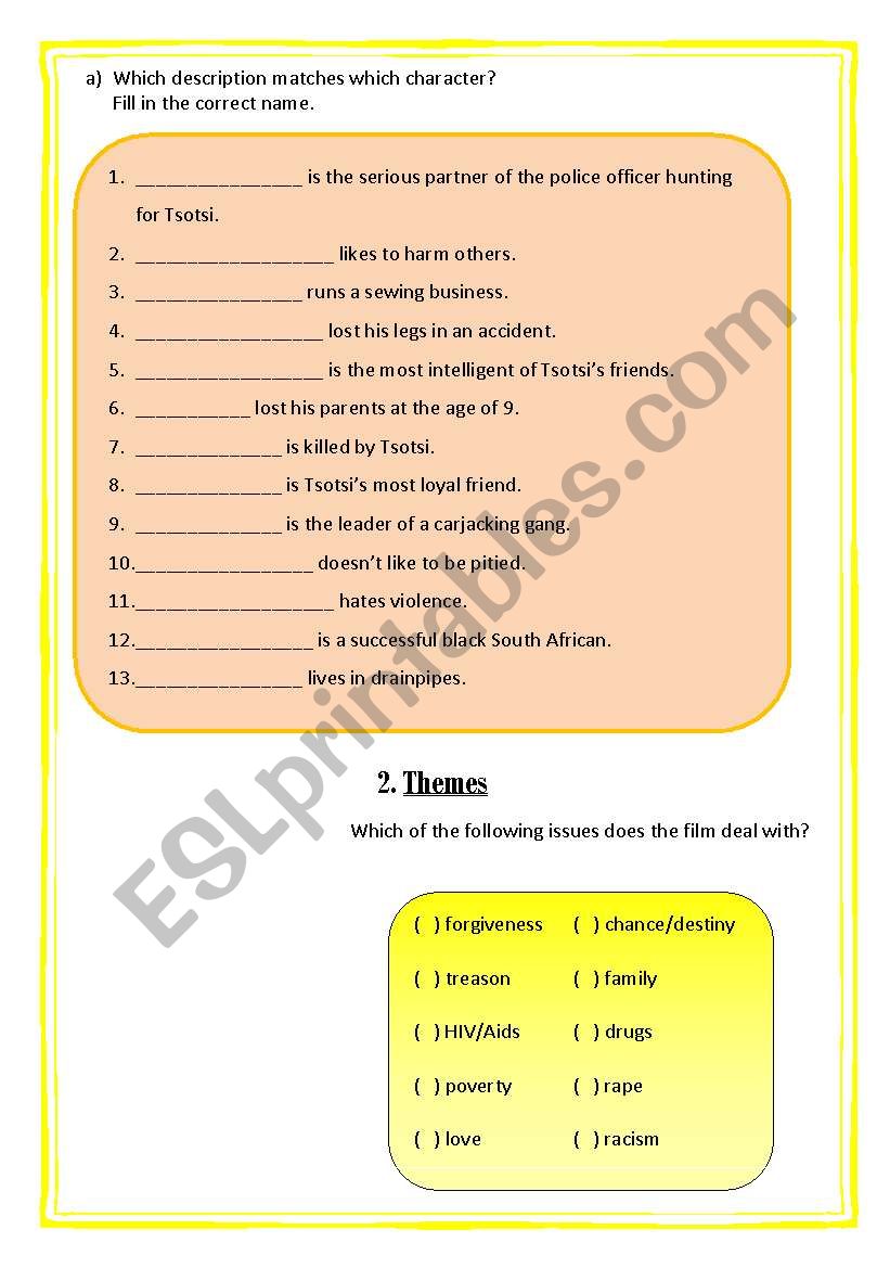 Worksheet on the South African film Tsotsi (2 of 3)