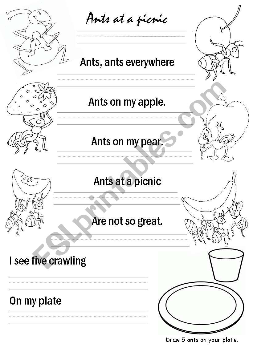 Ants at a picnic poem worksheet