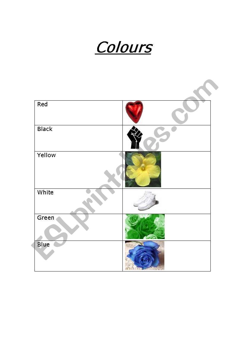 colours worksheet