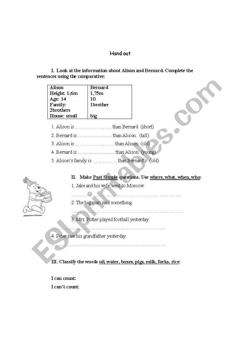 Comparatives and past worksheet