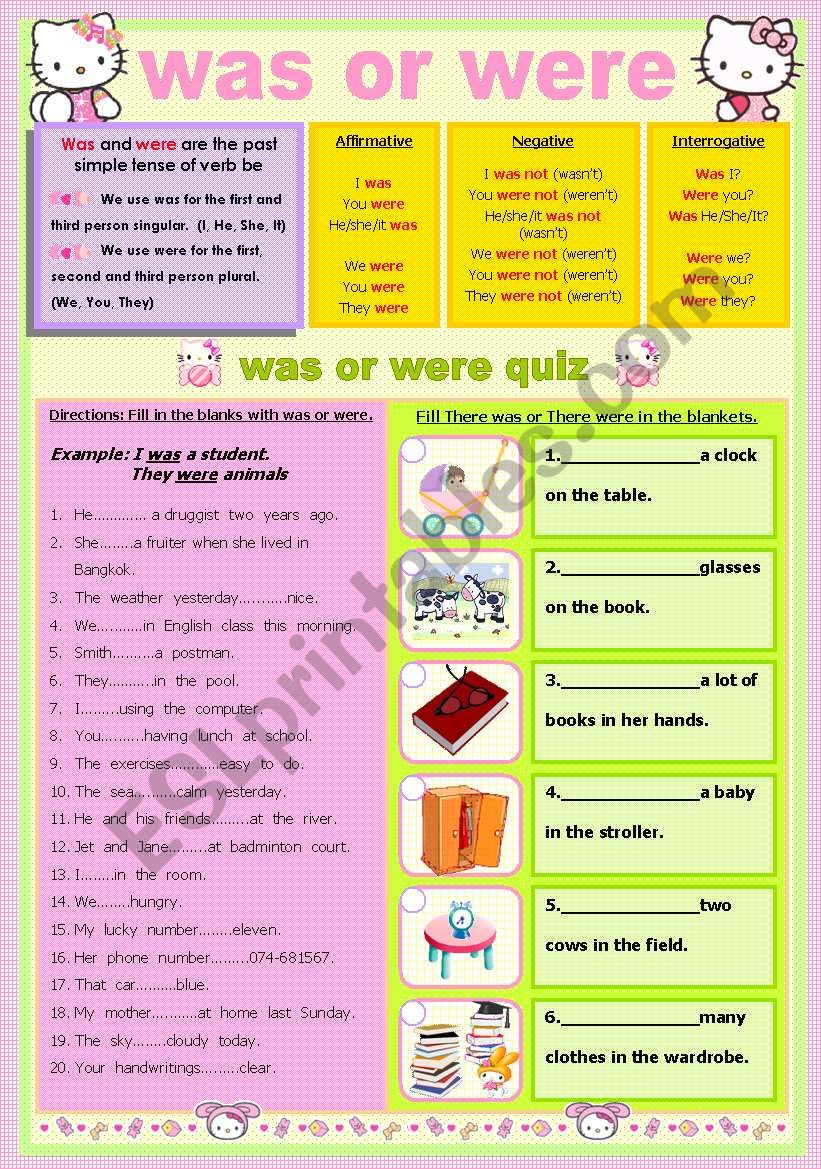 was or were worksheet