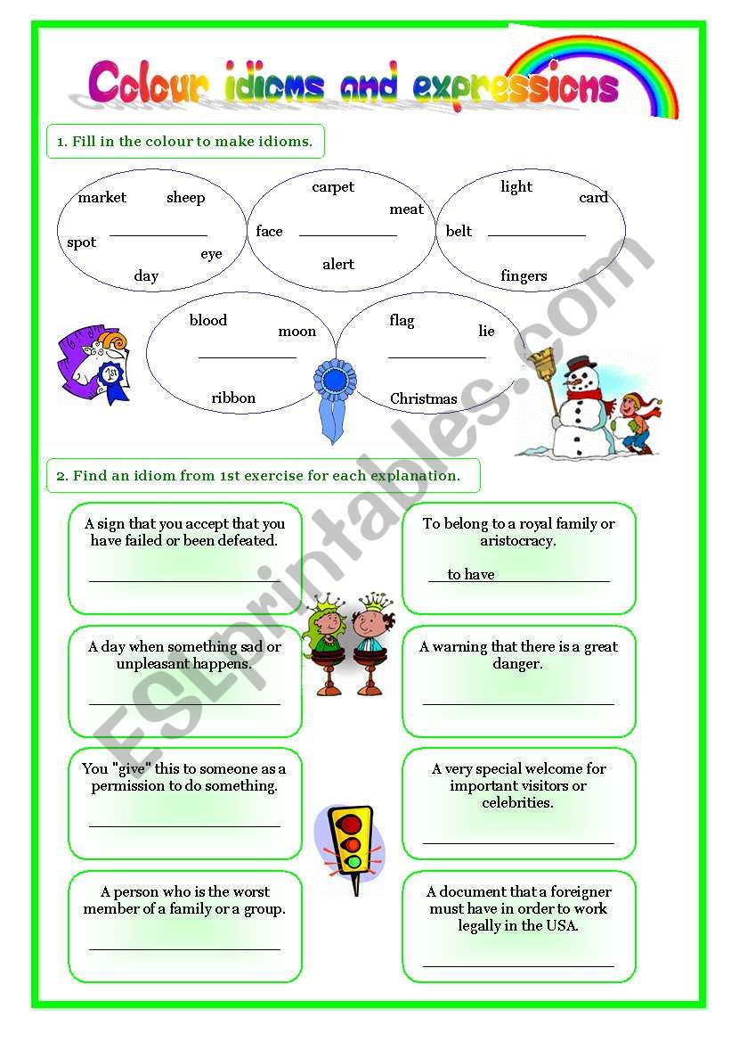 idioms 8 - colour idioms worksheet