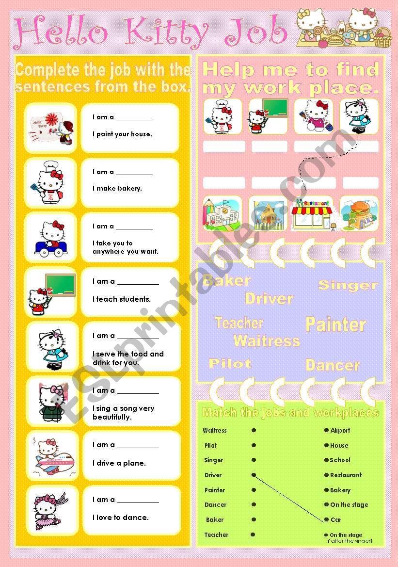 Hello kitty job worksheet