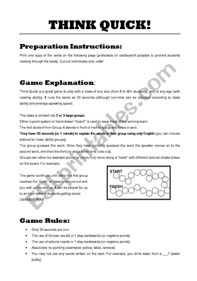 Think Quick - 30 Seconds Game worksheet
