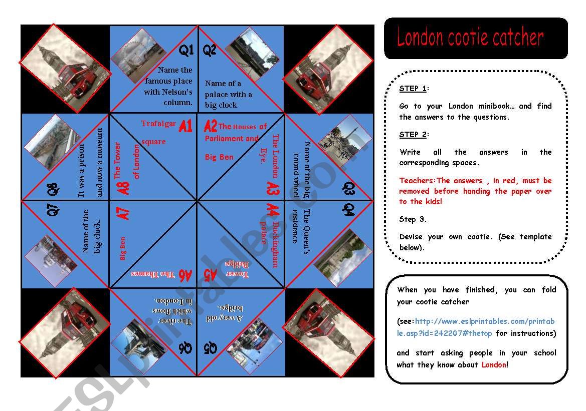 London cootie catcher worksheet