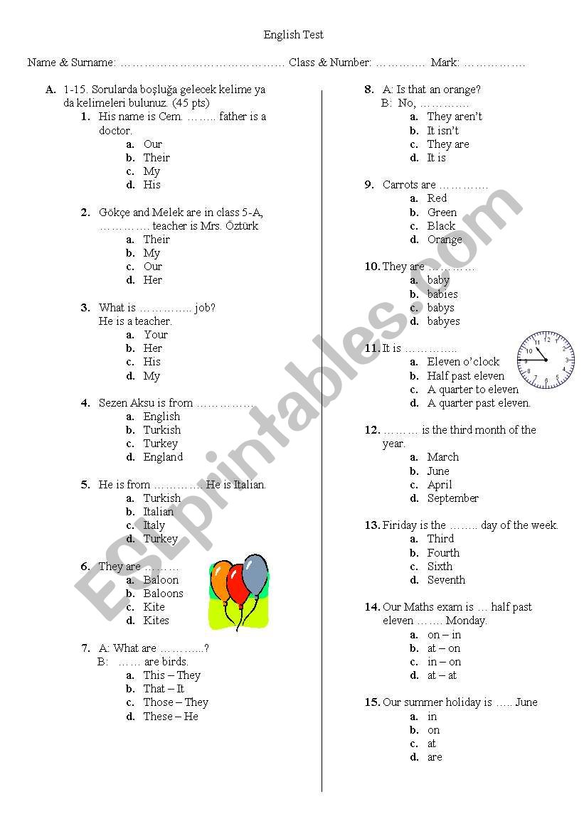 beginner test worksheet