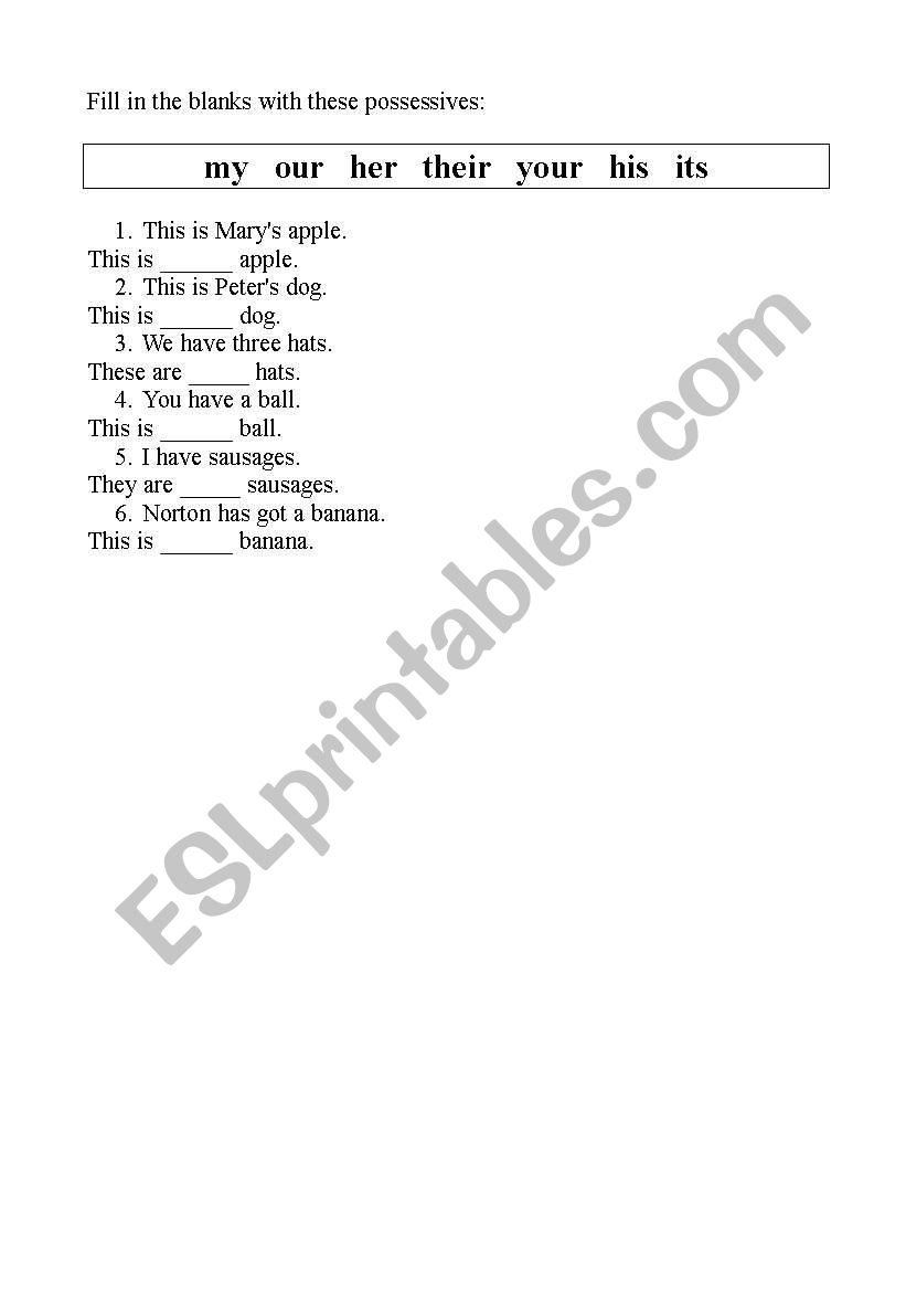 Possessives for kids worksheet