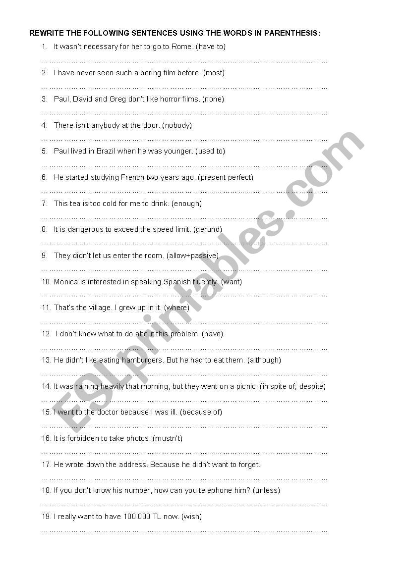 mixed sentences exercises worksheet