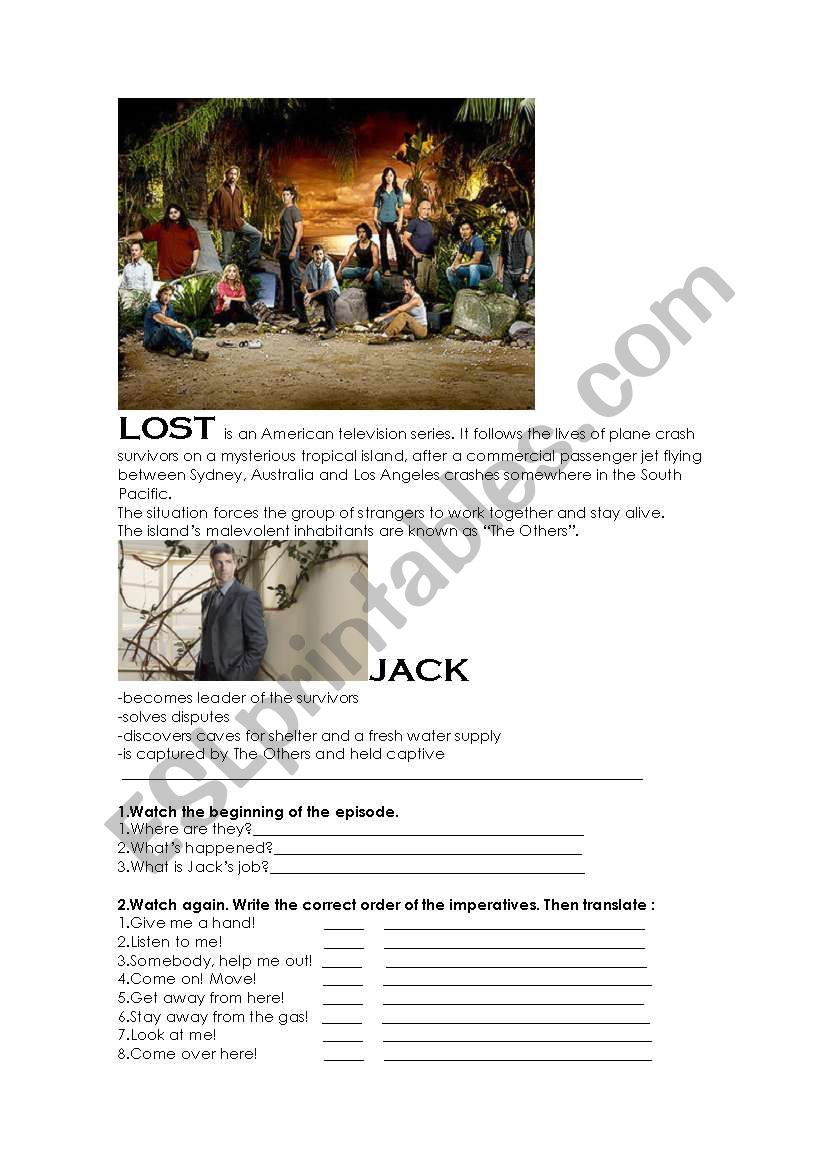 Lost -chapter 1 worksheet