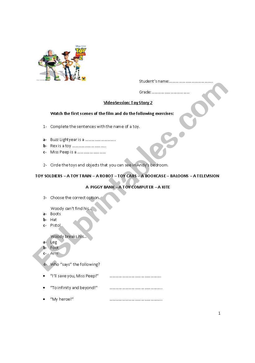 Toy Story 2 worksheet