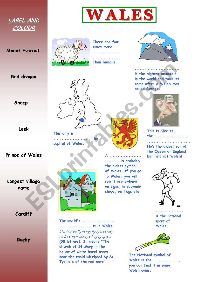 The UK: Wales  worksheet