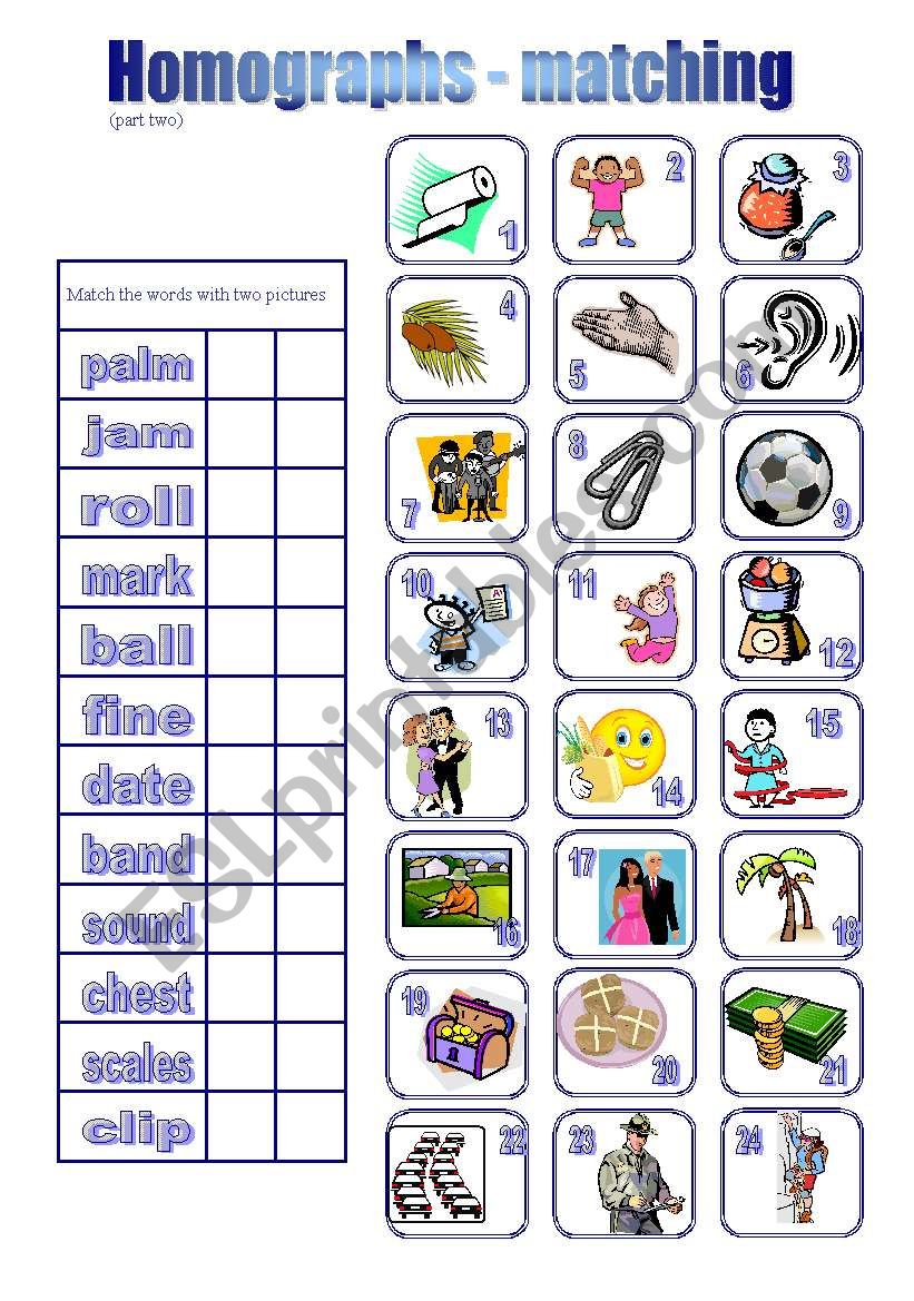 Homographs - matching2 worksheet