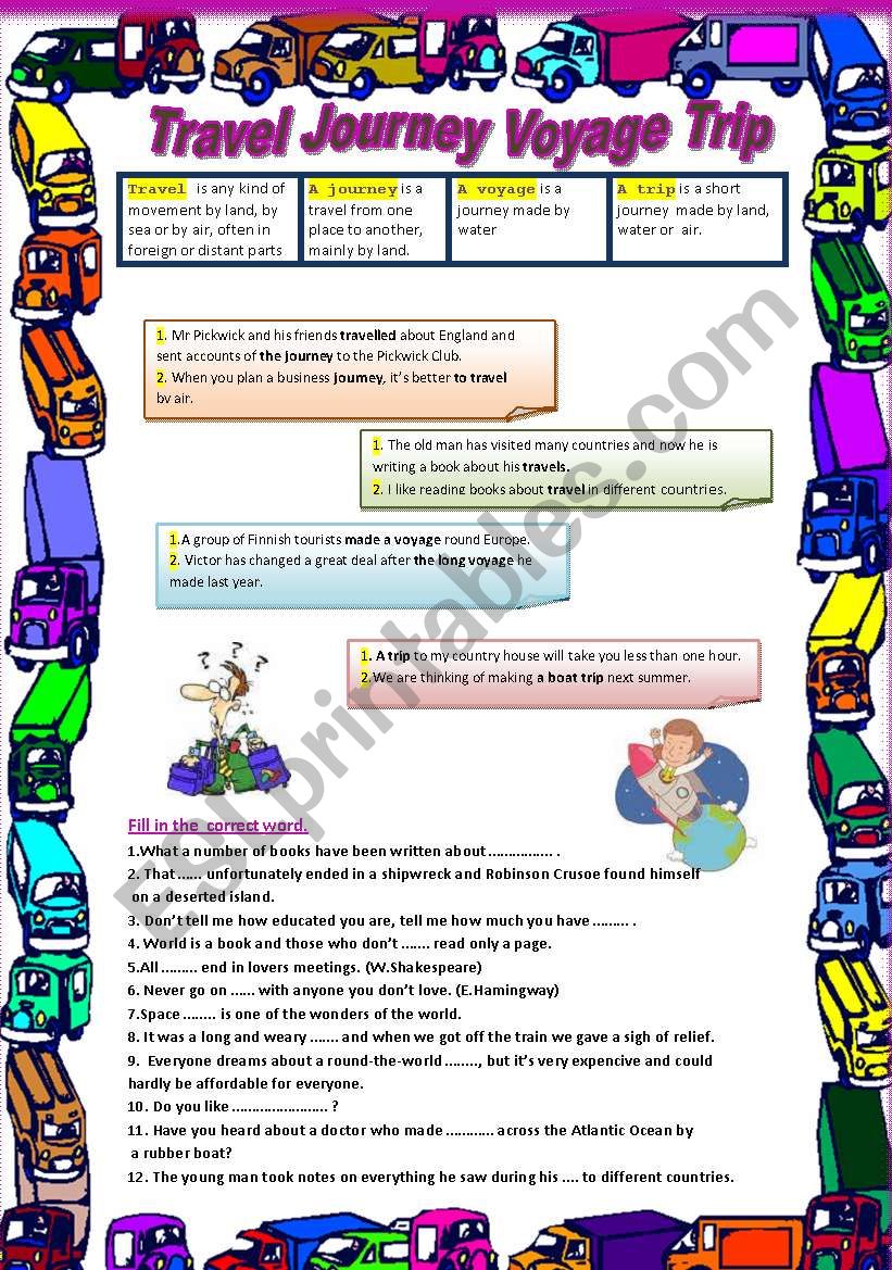 trip travel journey voyage exercises