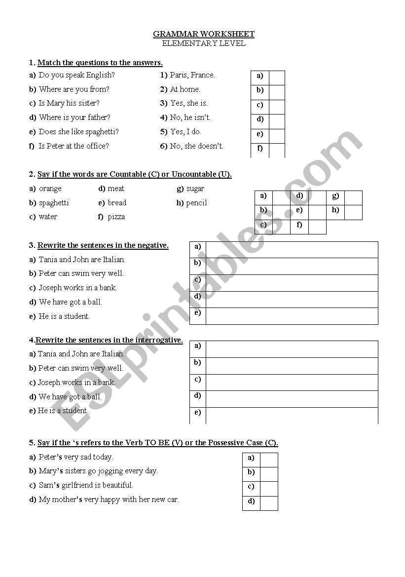 Grammar worksheet - ESL worksheet by cgaiato
