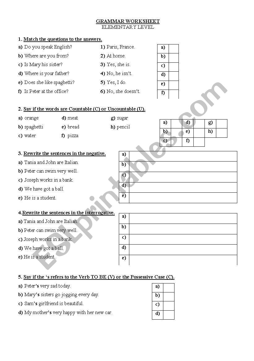 Grammar worksheet worksheet