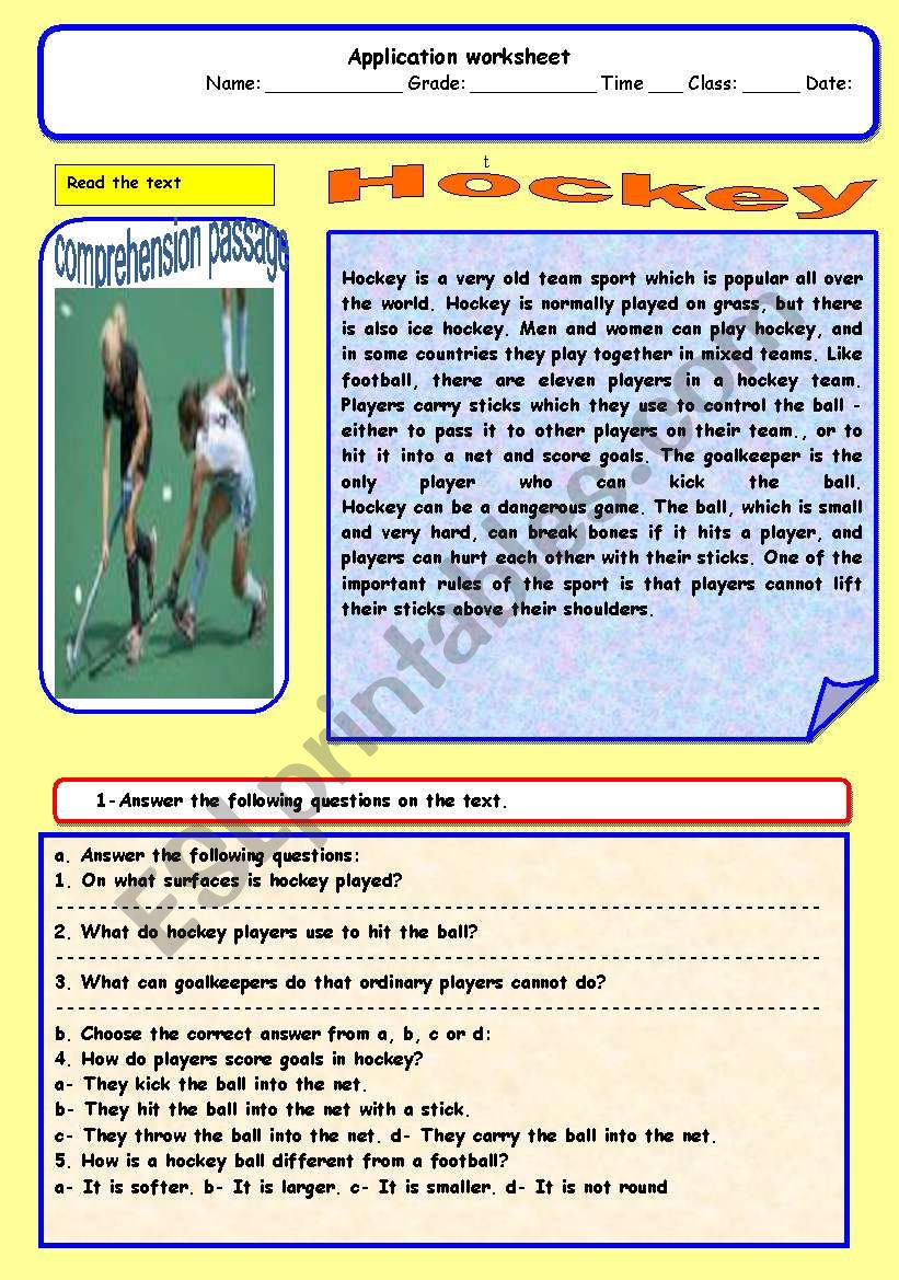 Hockey ESL Worksheet By Adel A