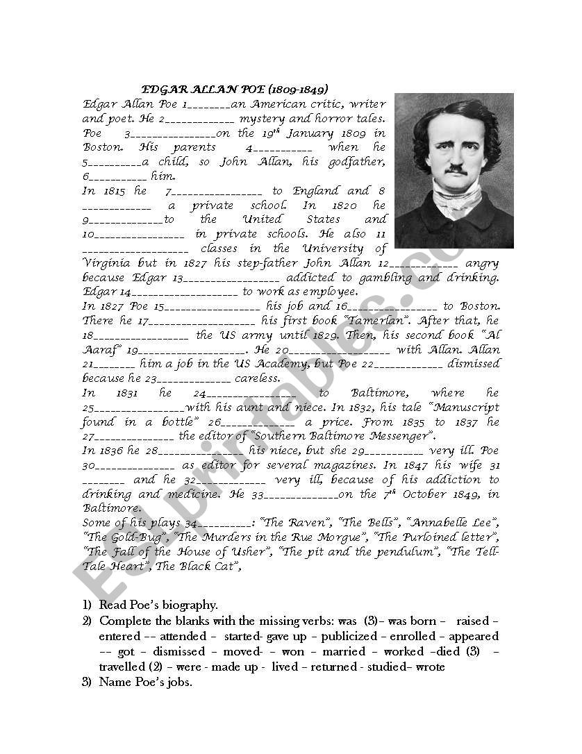 Poes biography worksheet