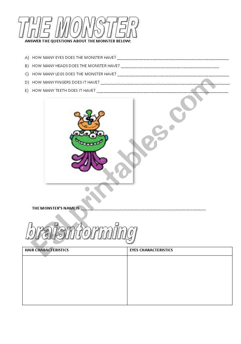 THE MONSTER worksheet