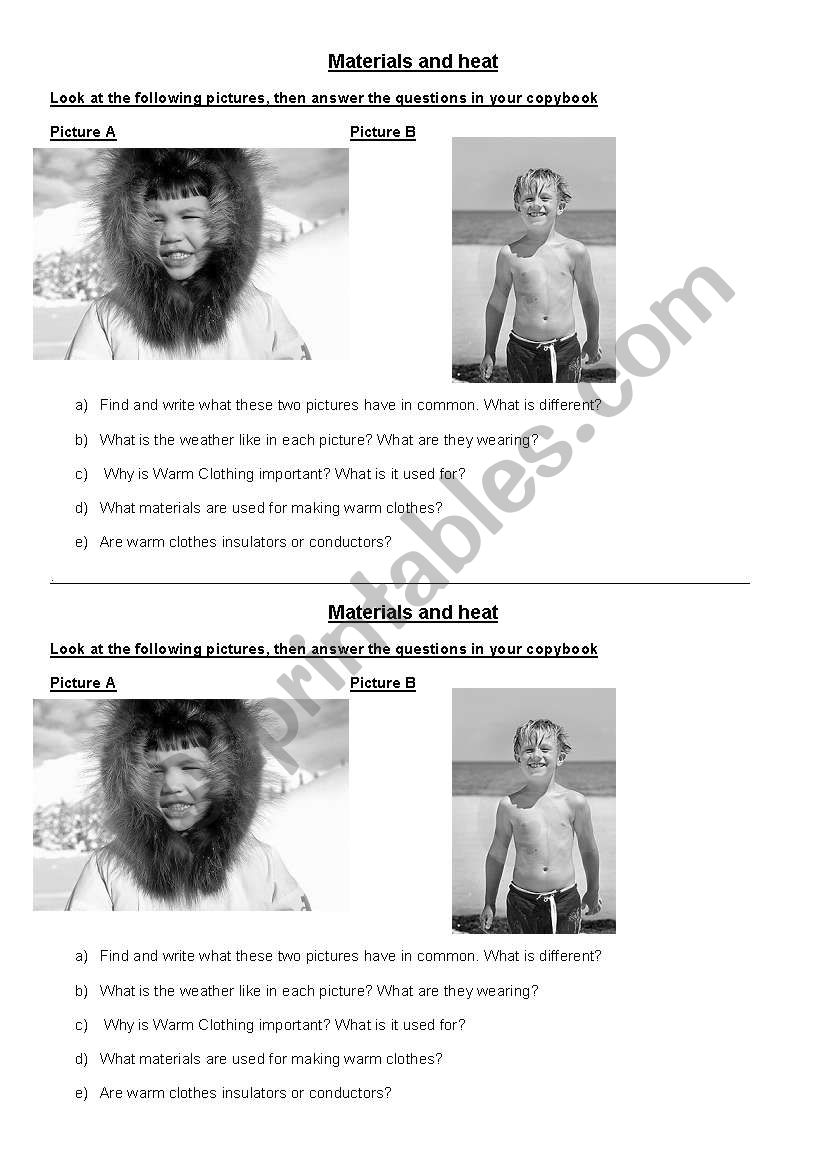 Materials and Heat - Science worksheet