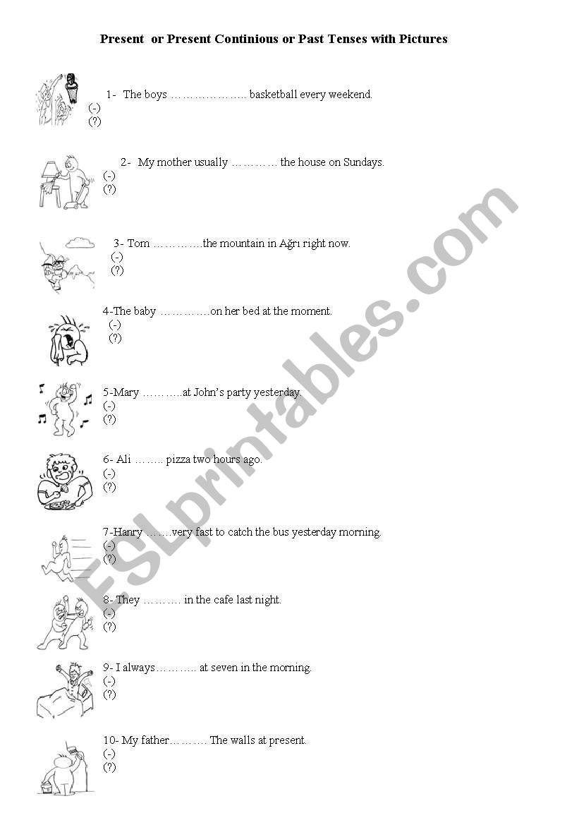 present ,past and continous tenses with pictures