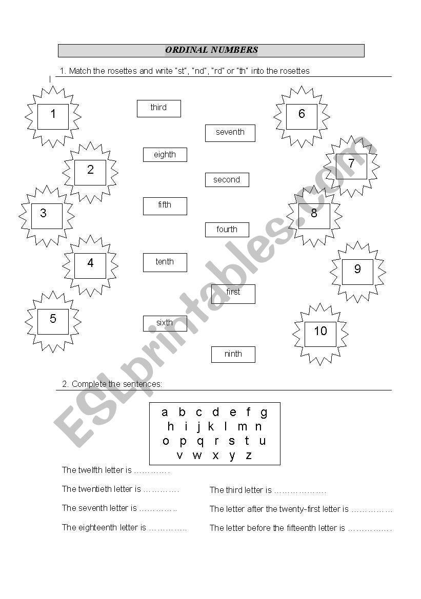 Ordinal numbers worksheet