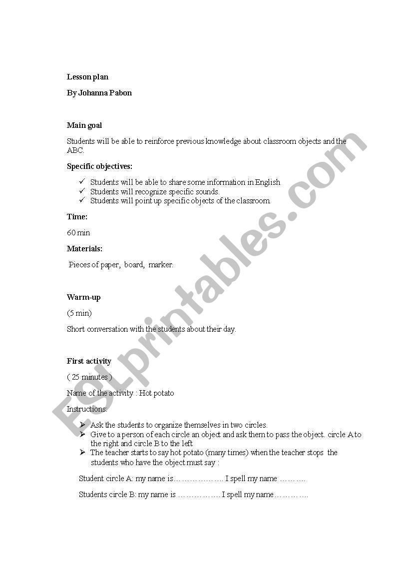 lesson plan abc worksheet